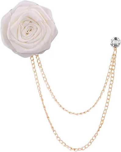 Vista 12 de Broches de moda para novios, bodas, arte de tela, hecho a mano, broche de flor de rosa, pin de solapa, insignia, cadena de borla, accesorios de Negro