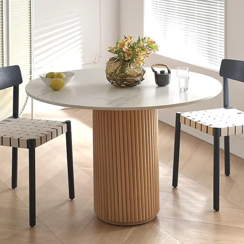 Vista 11 de QQXX Mesa de comedor redonda de madera maciza de pino, mesa de cocina Simplicity con base de pedestal de madera, mesa de centro de ocio, mesa