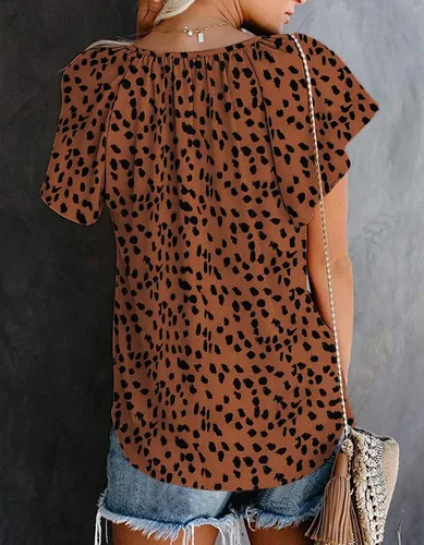 Vista 2 de SimpleFun Blusa de verano de manga corta con cuello en V floral para mujer
