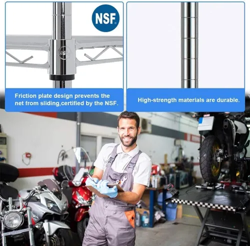 Vista 3 de Estantes de almacenamiento de 5 niveles, capacidad de 1250 libras, estantería de alambre resistente, estante de metal NSF, estante de almacenamiento