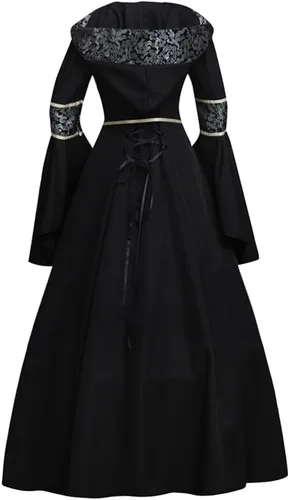 Vista 4 de CosplayDiy Disfraz de bruja gótica medieval para mujer, disfraz de vampiro medieval con capucha