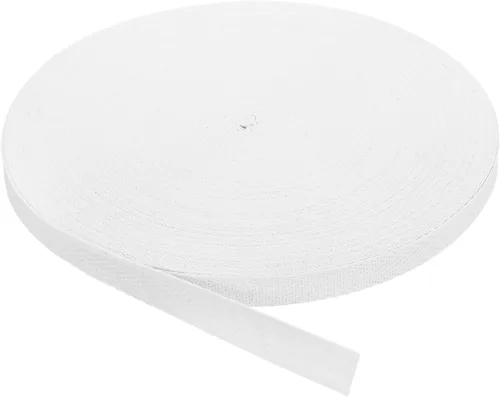 Vista 11 de uxcell Cinta de sarga, 1 cinta de tela de algodón de 11 yardas x 0.315 in, rollo de cinta de espiga para ropa, accesorios, bolsas (beige y blanco)