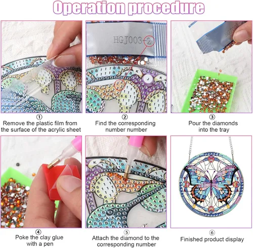 Vista 7 de Tontut Kits de decoración colgante de pintura de diamante, pintura de arte de diamante de mariposa 5D para principiantes, bricolaje