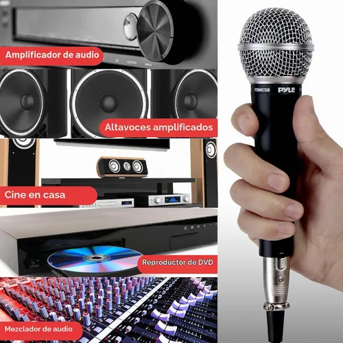 Vista 4 de Pyle Micrófono dinámico profesional, paquete de 2 micrófonos de mano unidireccionales con filtro pop integrado, salida de señal alta, cable de audio