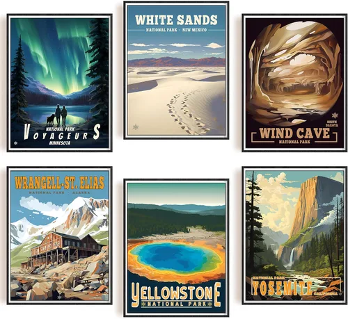Vista 12 de SHOXREM Arte abstracto para pared del parque nacional: juego de 6 carteles de viaje para celebrar la decoración de pared de montaña, 8 pulgadas