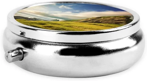 Vista 3 de Nature Cliff Sky Print Round Pill Box 3 Compartment Medicine Pill Case Portable Pill Container for Daily Medicine Supplement Vitamin