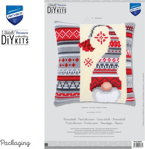 Vista 3 de Vervaco Kit de cojín de punto de cruz Elfo de Navidad 2 16" x 16