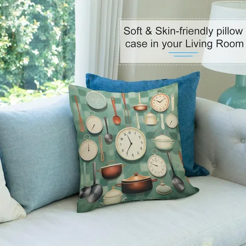 Vista 8 de Pots and Pans, Kitchen Clock and Cooking Art Velvet Square Decorative Throw Pillow Covers 12 "x12 Throw Pillow Covers for Outdoor Home Decor