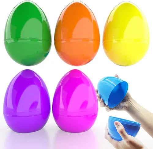 Vista 11 de The Dreidel Company Huevos de Pascua archivables jumbo de 6 pulgadas, paquete de 6 huevos de Pascua de plástico brillante coloridos, se mantienen