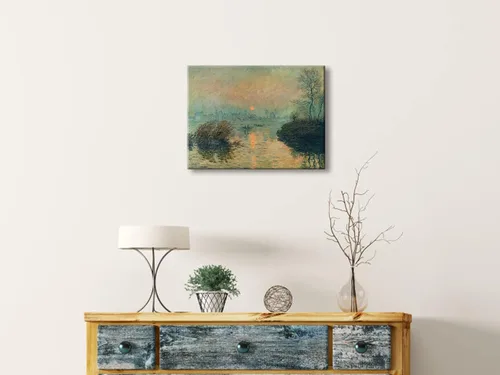 Vista 3 de Wieco Art Lienzo decorativo para pared, puesta de sol en el sena en Lavacourt, efecto invernal por Claude Monet, pinturas al óleo, impresiones