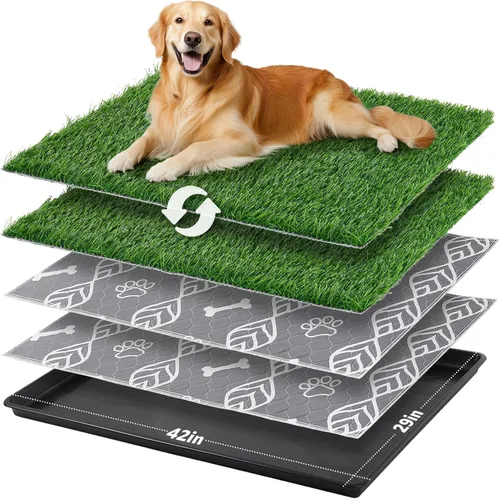 Vista 11 de LOOBANI - Almohadilla de césped grande para perros con bandeja - Caja de arena para perros de 35x23 pulgadas con 2 parches de césped artificial + 2