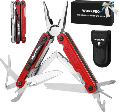 Vista 10 de WORKPRO Multiherramienta con cuchillo de bolsillo, regalo de cumpleaños para hombres, papá, padre, marido, alicates de acero inoxidable 18 en 1