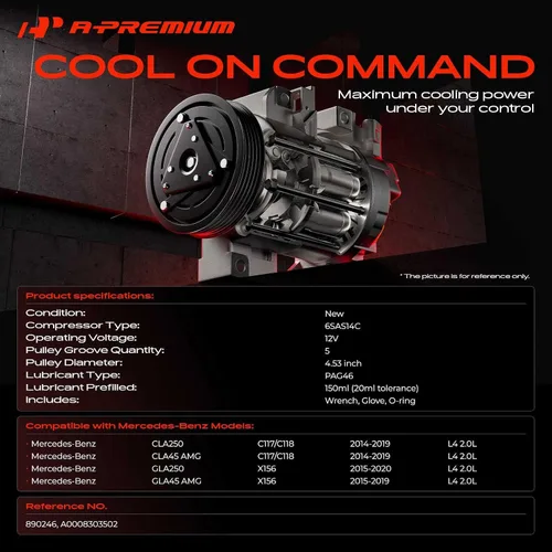 Vista 2 de A-Premium Compresor de CA con embrague compatible con Mercedes-Benz