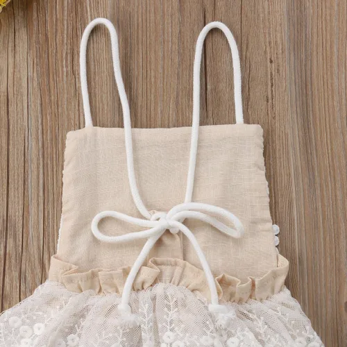 Vista 4 de Fiomva - Ropa para bebé recién nacida, mameluco con espalda descubierta, cuello halter y encaje, atuendos para niña
