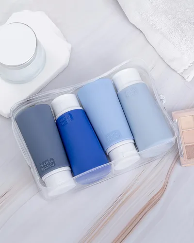 Vista 6 de Valourgo Botellas de viaje para artículos de tocador, botellas de viaje portátiles de 3.4 onzas aprobadas por la Tsa, tubos de viaje a prueba de Azul