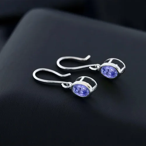 Vista 3 de Gem Stone King Aretes colgantes de plata de ley 925 de 0.276 x 0.197 in con piedra natal ovalada de alambre francés para mujer