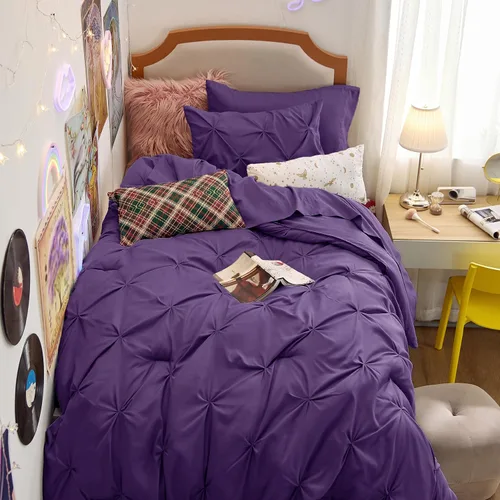 Vista 77 de Bedsure - Juego de edredón tamaño individual gris - Ropa de cama tamaño individual en una bolsa de 5 piezas, juego de cama Pintuck GentleSoft™