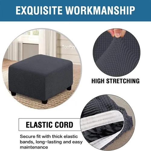 Vista 5 de Funda otomana de alta elasticidad, fundas protectoras de terciopelo elástico para reposapiés, lavable, resistente a la suciedad, con parte inferior