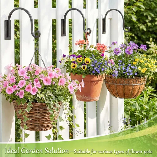 Vista 3 de Lifyzoon Soporte para colgar plantas de alta resistencia (8 pulgadas/negro) Soporte para plantas colgantes forjado a mano para exteriores, duradero