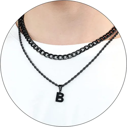 Vista 59 de SENRAN Collar con inicial en capas de la A a la Z para hombre, cadena de cuerda torcida de acero inoxidable de 18 a 20 pulgadas, dije de letra