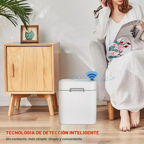 Vista 2 de Bote de basura de 2.2 galones con tapa, bote de basura automático sin contacto, sensor de movimiento inteligente, pequeño para baño, dormitorio