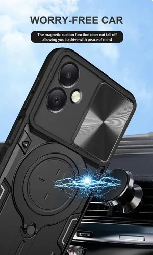 Vista 3 de Funda compatible con Moto E22i 4G, compatible con Motorola Moto E22 4G Kickstand Soporte magnético [PC duro + TPU] Funda 2 en 1, color negro
