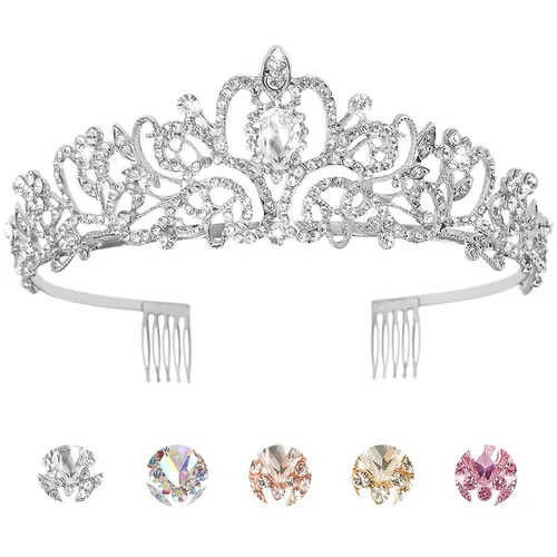 Vista 10 de KICOSY 296 956 Tiara y Coronas para Mujeres, 1 unidad (paquete de 1), Cristal Diamante falso A Sliver-AB