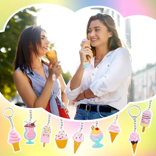 Vista 4 de Sasylvia 36 llaveros de helado para fiestas, regalos a granel, conos dulces, decoraciones de fiesta de cumpleaños para mujeres y hombres, accesorios