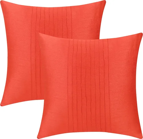 Vista 3 de The White Petals Juego de 2 fundas de almohada lumbar naranja con panel de pliegues de alfiler (12 x 16 pulgadas, naranja)