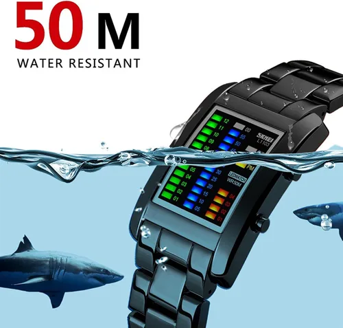 Vista 3 de Gosasa Reloj digital impermeable para hombre, diseño de matriz binaria azul y azul