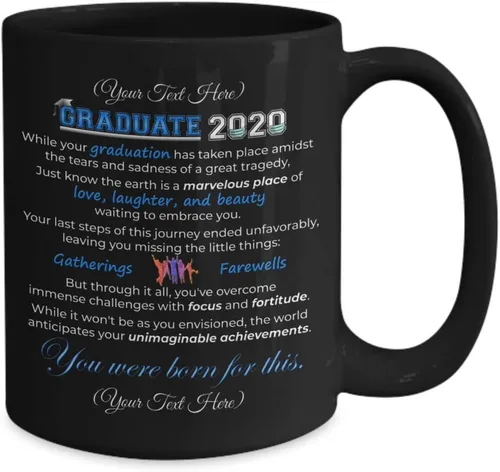 Vista 2 de PixiDoodle Taza de café personalizable de graduación 2020 – Graduado 2020 personalizada con texto personalizado (15 onzas, negro)