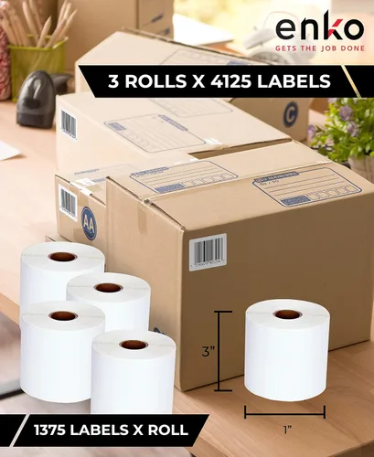 Vista 2 de EnKo (3 rollos, 4,125 etiquetas) Etiquetas térmicas directas de 3 x 1 pulgada para calcomanías de Logística de Amazon, etiquetas FNSKU compatibles