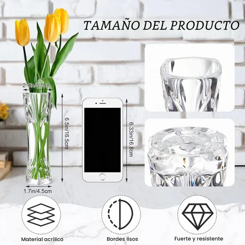 Vista 2 de Mumufy 12 jarrones de cristal acrílico para centro de mesa, de plástico transparente, jarrón de cristal acrílico, pequeño jarrón resistente a