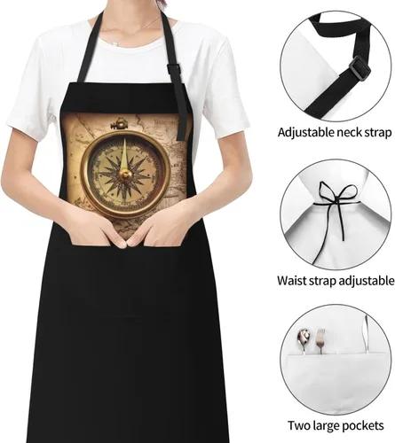 Vista 6 de Law of the Compass - Delantales de navegación para mujer con 2 bolsillos, delantal de cocina para hombres, resistente al agua y al aceite, delantal