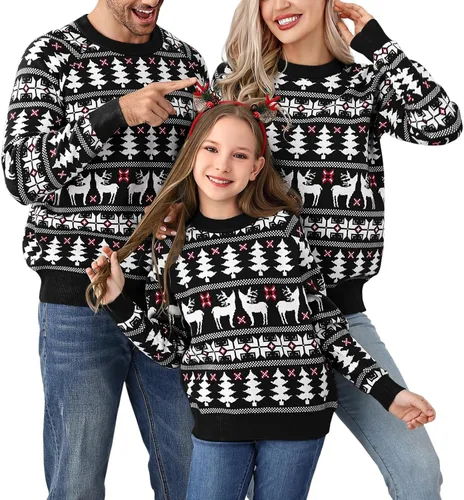 Vista 10 de Suéter navideño a juego para la familia, con estampado de copos de nieve de reno, suéter feo de manga larga 1 estilo.