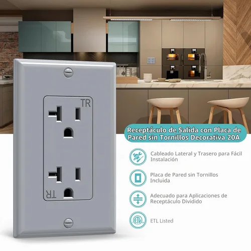 Vista 3 de WEBANG Toma de pared decorativa de 20 amperios y 125 V, receptáculo dúplex resistente a manipulaciones para uso residencial y comercial, placa