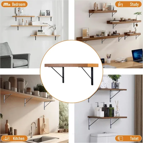 Vista 5 de HOME MASTER HARDWARE Soportes de estante de 10 x 8 pulgadas, soporte de ángulo de pared triangular de 90 grados en L para estantes flotantes, Negro