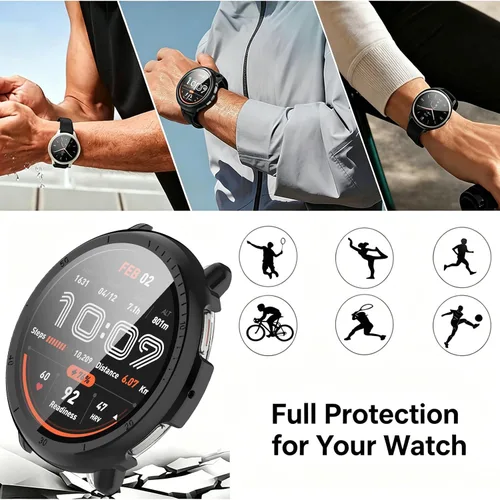 Vista 4 de Rc-Z Paquete de 2 fundas protectoras de pantalla para reloj inteligente Amazfit Active 2, parachoques de policarbonato duro, película de vidrio