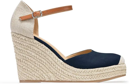 Vista 2 de FISACE - Alpargatas de verano para mujer, sandalias de plataforma, con hebilla en el tobillo y puntera cerrada