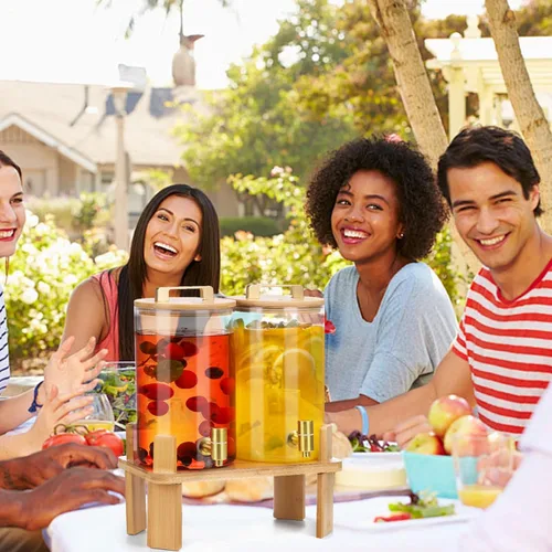 Vista 7 de Dispensador de bebidas de vidrio de 1 galón, 2 unidades, dispensadores de bebidas para fiestas, dispensador de limonada con válvula hermética
