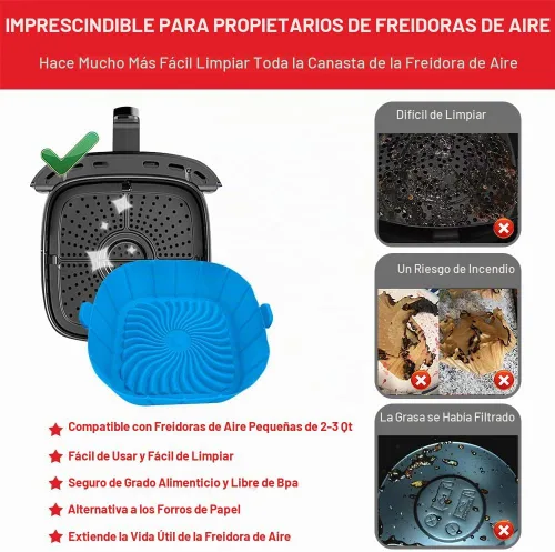 Vista 4 de Forros de silicona para freidora de aire para freidoras pequeñas de aire de 2 a 3 QT, olla de cesta y tazón de silicona reutilizable antiadherente