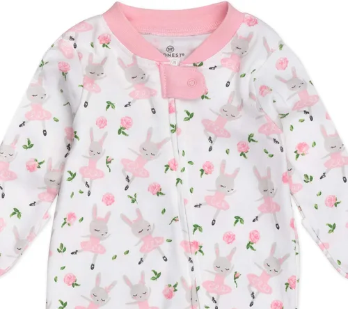 Vista 3 de HonestBaby Pijama de una pieza con cremallera frontal y pies para bebé niña