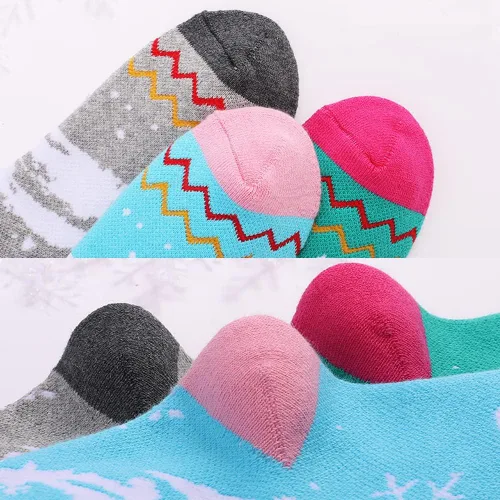 Vista 6 de Esaroll Calcetines de esquí de nieve para niños, 2 pares de calcetines de nieve cálidos gruesos y largos para niños y niñas, calcetines de esquí