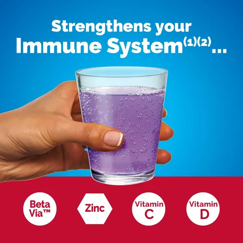 Vista 2 de Emergen-C Immune+ Apoyo Inmunológico de Triple Acción en Polvo, BetaVia (R), 1000 mg de Vitamina C, Vitaminas B, Vitamina D y Antioxidantes, Baya