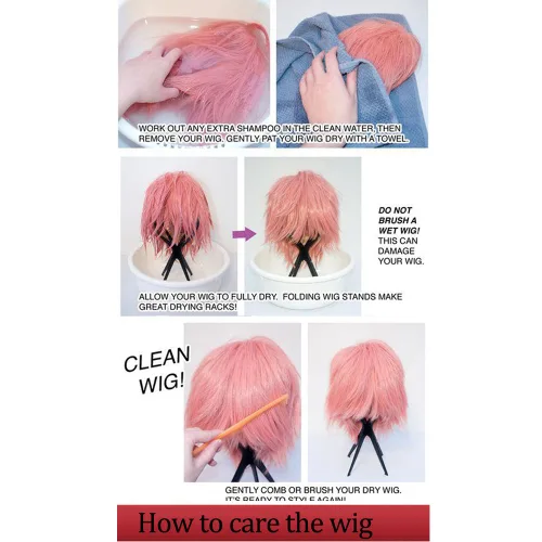 Vista 6 de Peluca de pelo completo unisex suave abultada lisa para cosplay, disfraz de anime, Negro