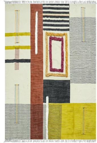 Vista 14 de Kilim Dhurrie - Alfombra de algodón de 2 x 3 pulgadas, diseño geométrico de 0.19 pulgadas, fácil de lavar a mano, lavable a mano, alfombra
