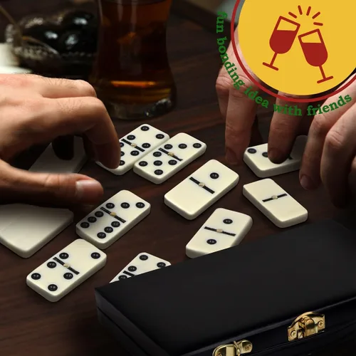 Vista 4 de Juego de dominó Double Six en caja de madera, juego educativo clásico de 28 piezas de azulejos de mesa para adultos y niños, apto para viajes