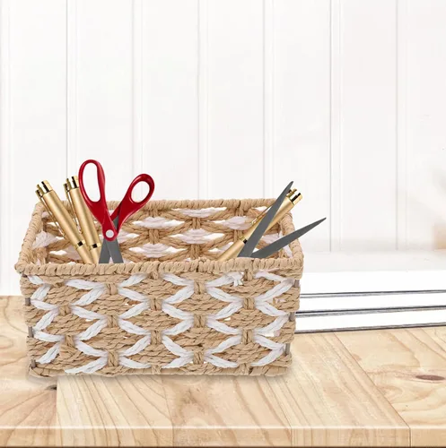 Vista 3 de Alipis 3 cestas de almacenamiento tejidas con cuerda, hechas a mano, apilables, organizador decorativo para encimera, estante, tanque de inodoro