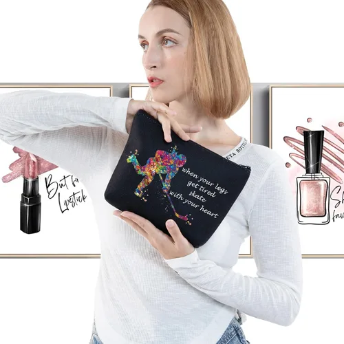 Vista 3 de G2TUP Bolsa de cosméticos de hockey sobre hielo, estuche de maquillaje para jugadores de hockey, regalo para niñas cuando tus piernas se cansan