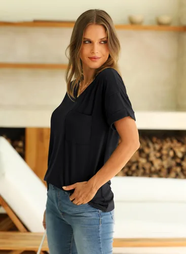 Vista 5 de Miholl Camiseta holgada, informal, de manga corta, con cuello en V, para mujer